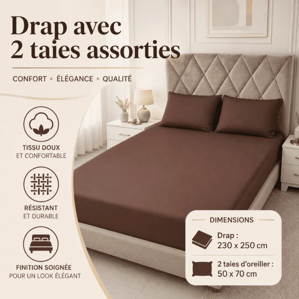 Drap Avec 2 Taies D’oreiller Assorties thumbnail 2
