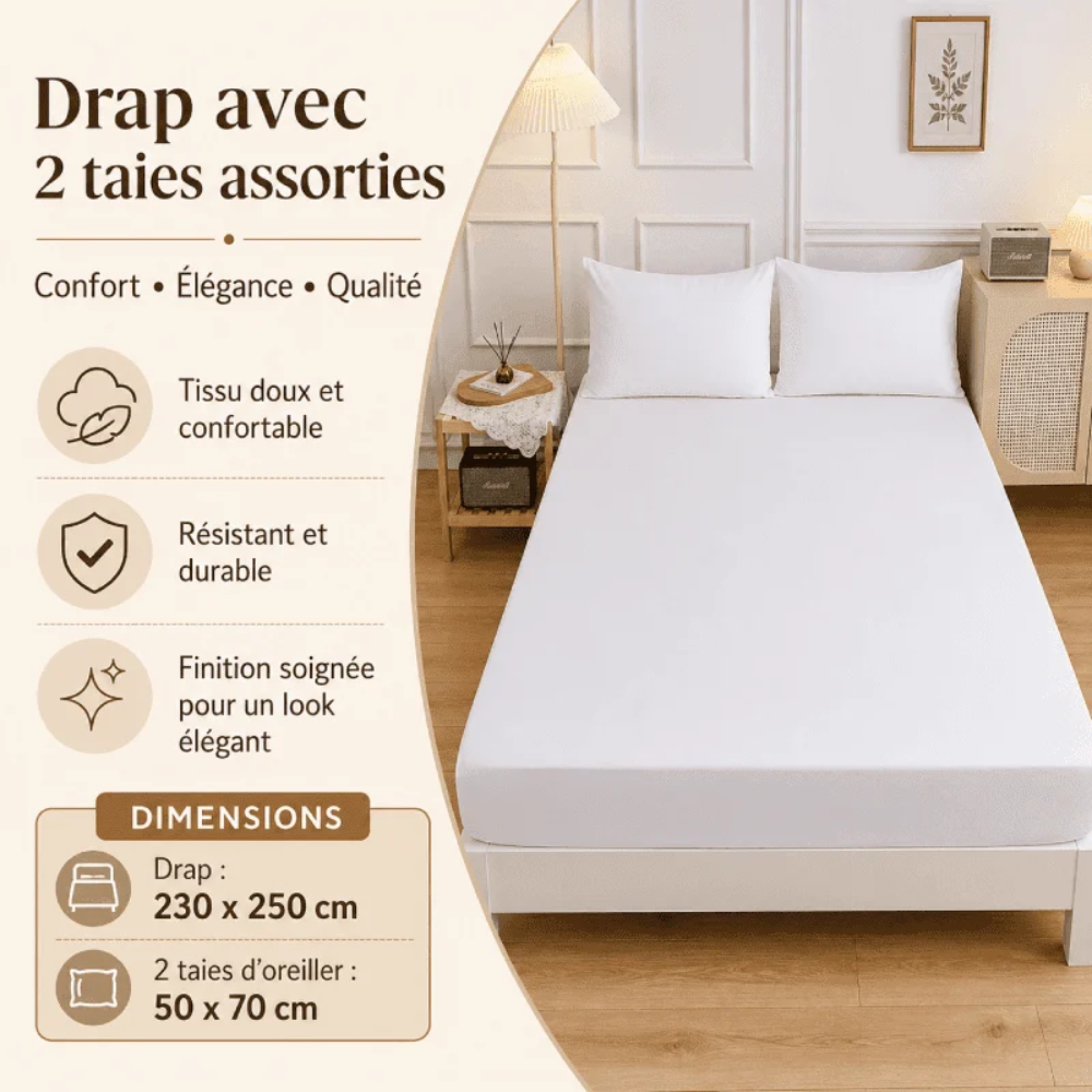 Drap Avec 2 Taies D’oreiller Assorties thumbnail 2