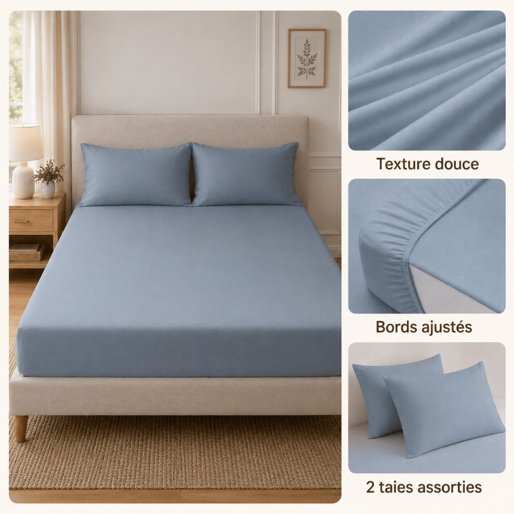 Drap Avec 2 Taies D’oreiller Assorties – 230 X 250 Cm - Couleur Et Designe Aleatoire thumbnail 4