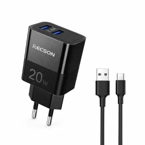 Chargeur Rapide 20w – Double Usb 3.4a Avec Câble Usb-a Vers Type-c
