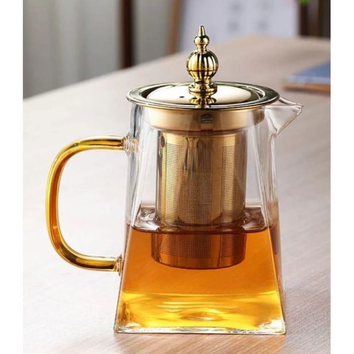 Théière En Verre  Avec Infuseur Amovible En Acier Inoxydable Doré