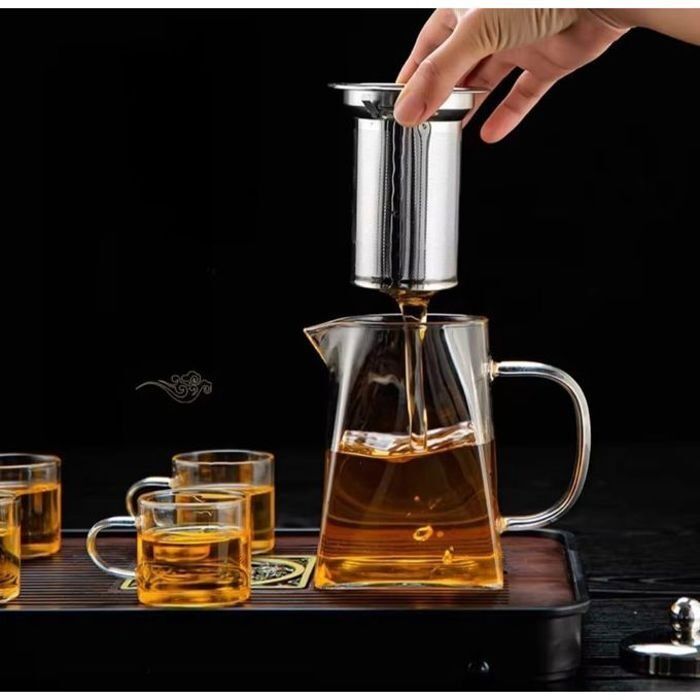Théière En Verre Avec Infuseur Amovible En Acier Inoxydable Doré thumbnail 3
