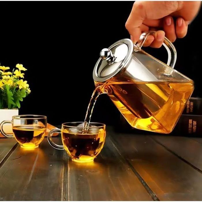 Théière En Verre Avec Infuseur Amovible En Acier Inoxydable Doré thumbnail 4