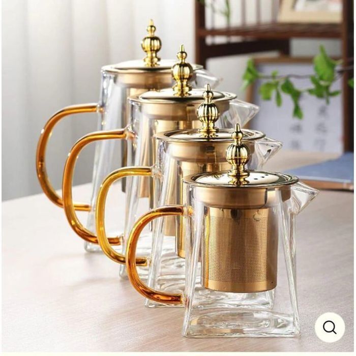 Théière En Verre Avec Infuseur Amovible En Acier Inoxydable Doré thumbnail 5
