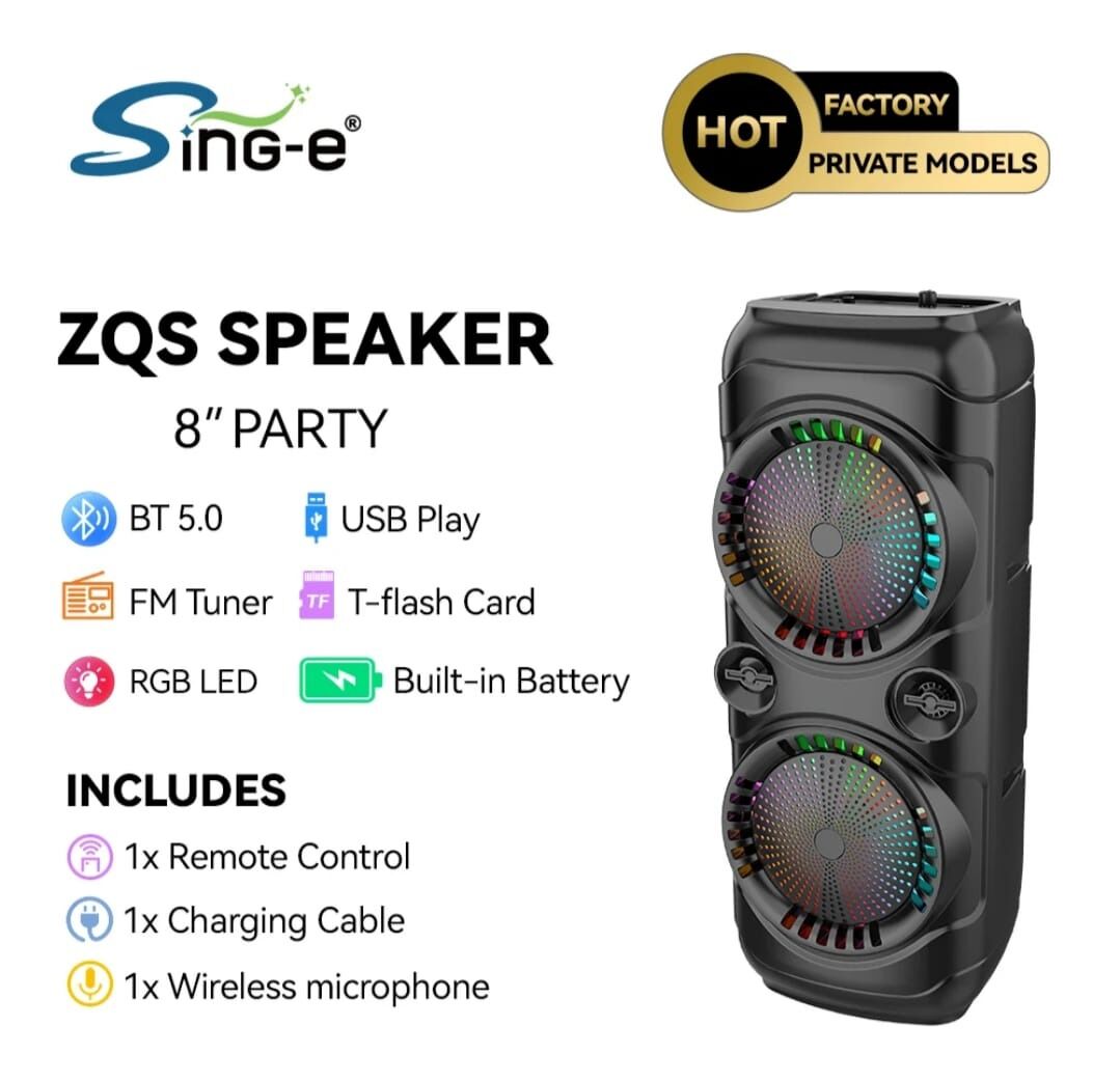 Enceinte Bluetooth Zqs 8229w – Batterie 4500 Mah, 2 × 20 W, Micro Sans Fil – Noir thumbnail 3