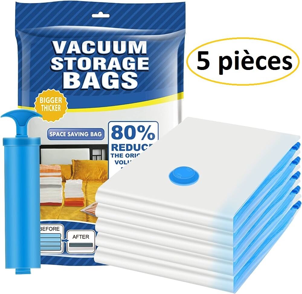 Pack of 5 Travel Storage Bags with Pump – Vacuum Storage Bags for Clothes