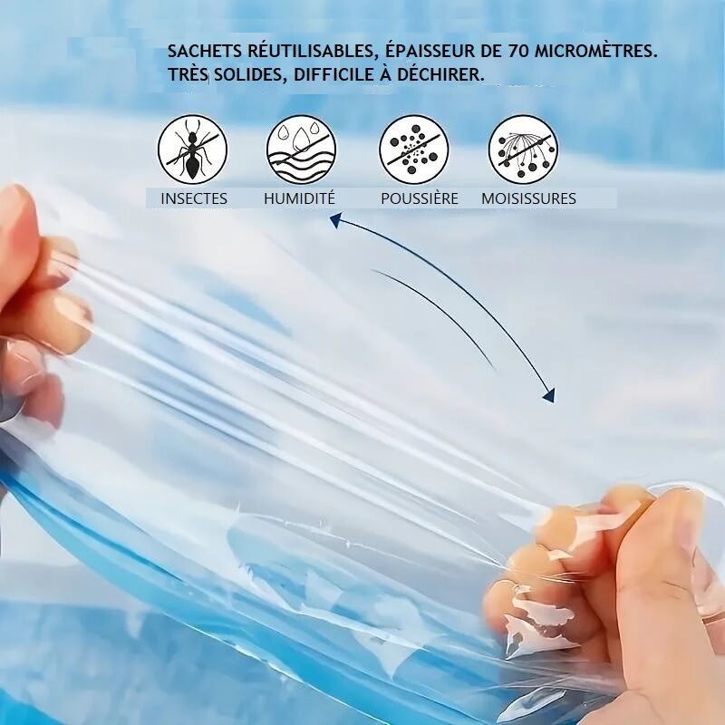Pack 5 Sac De Rangement Pour Voyage Avec Pompe – Sac Sous Vide Stockage Vêtement thumbnail 4