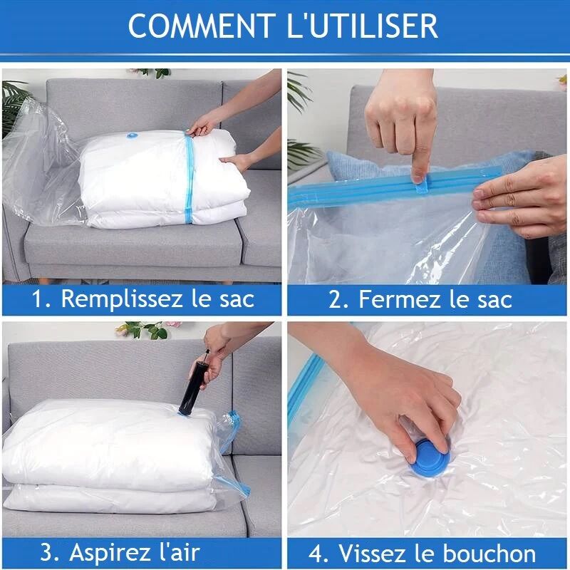 Pack 5 Sac De Rangement Pour Voyage Avec Pompe – Sac Sous Vide Stockage Vêtement thumbnail 5