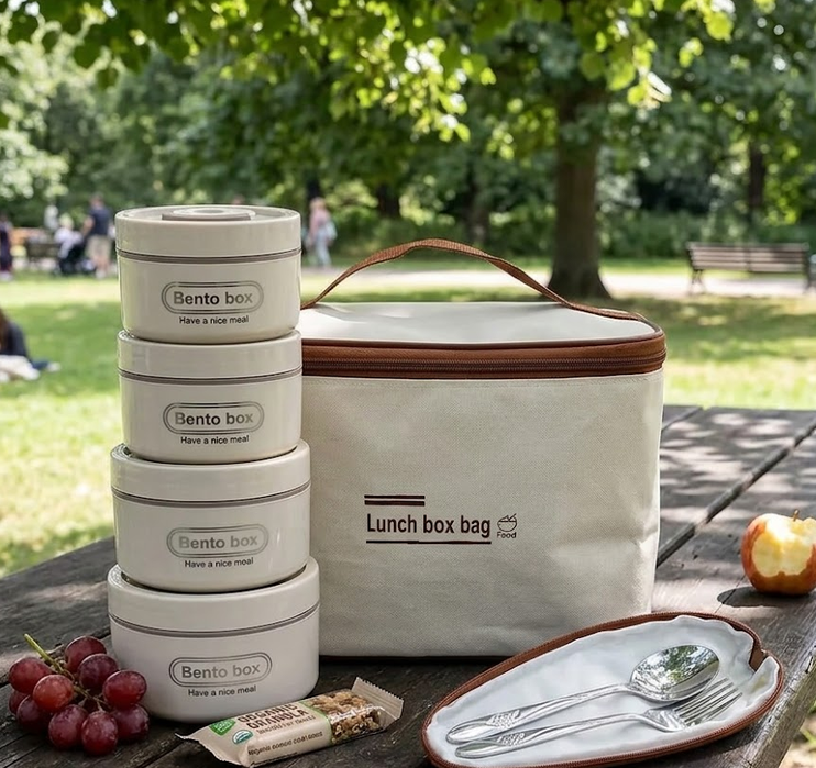 Lunch Box Isotherme 4 Pièces Avec Sac – Boîtes Hermétiques + Sac Thermique