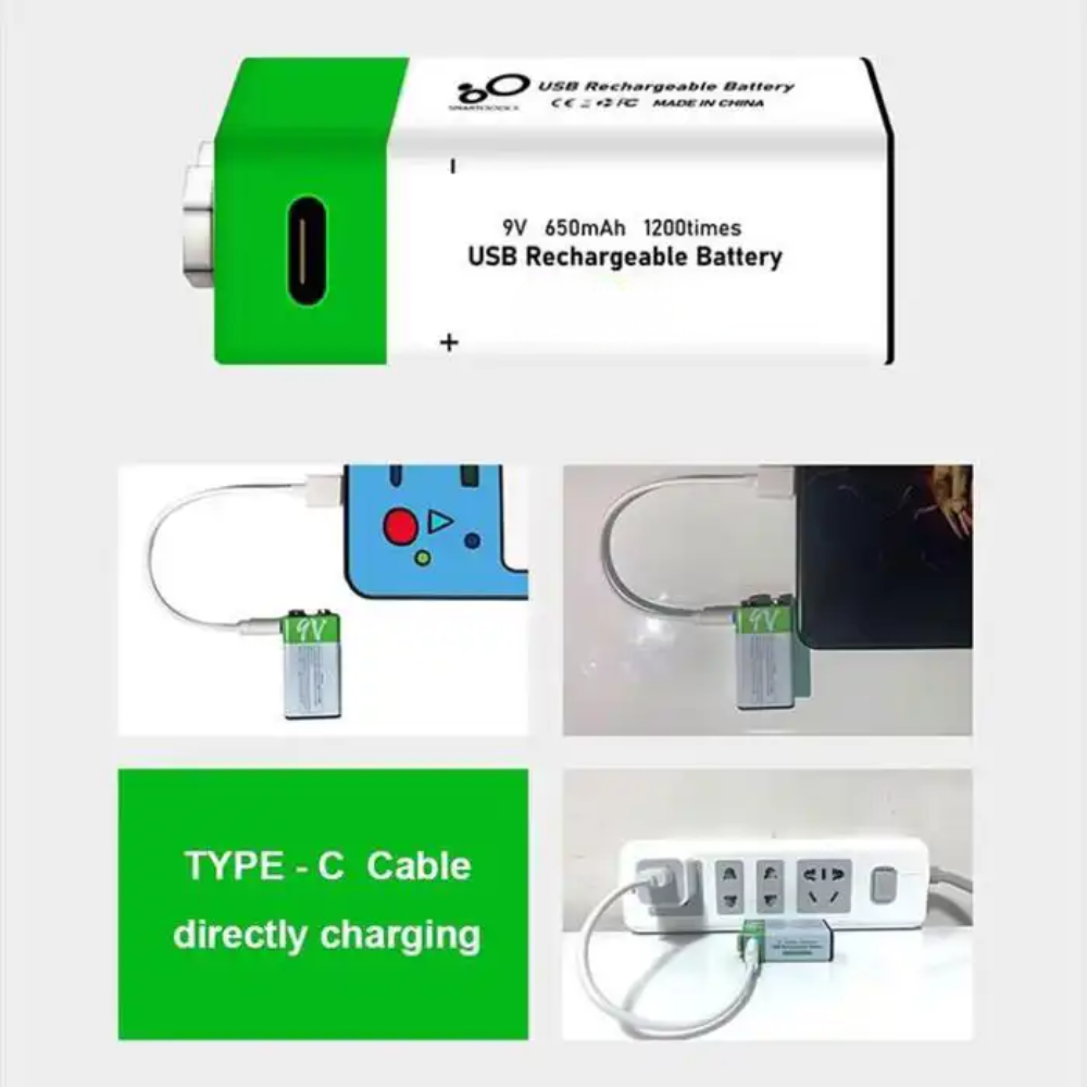 Piles Rechargeables Batterie 9 V Avec Câble De Port De Type C
