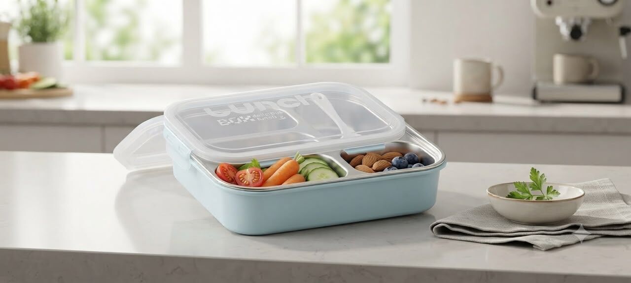 Lunch Box -3 Compartiments Inox + Cuillère-compatible Micro-ondes