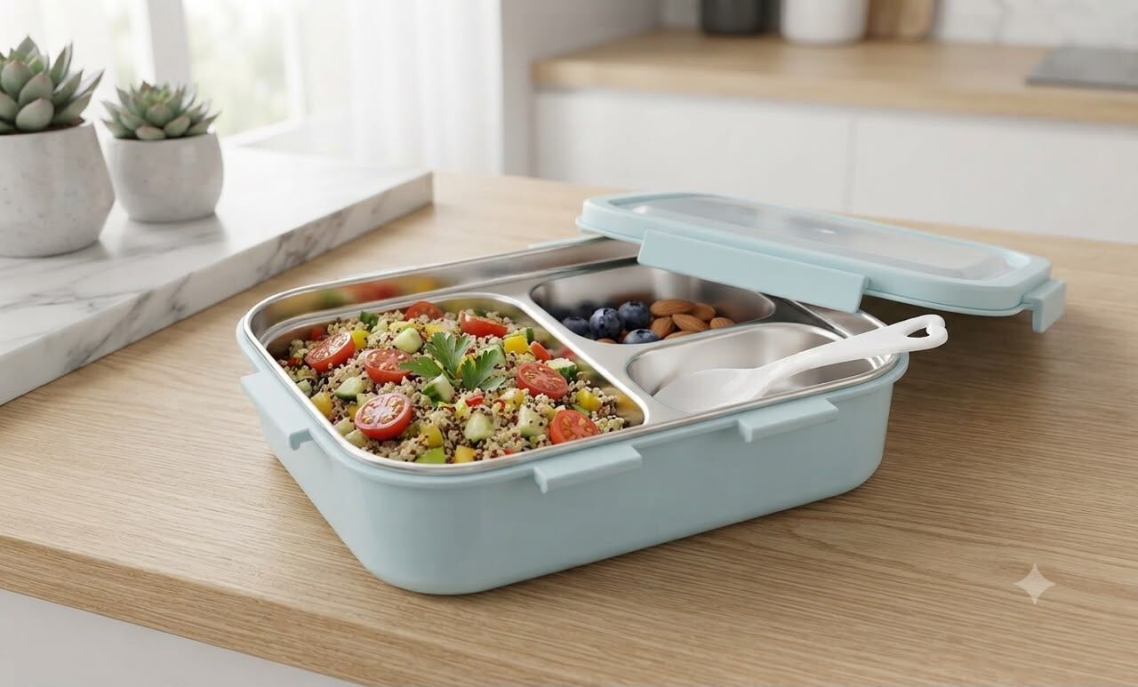 Lunch Box -3 Compartiments Inox + Cuillère-compatible Micro-ondes thumbnail 3