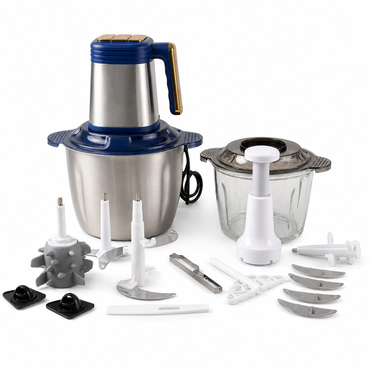 Hachoir Multifonction Afos 1200 W – Set 13 Pièces – Bol Inox 3 L Et Bol En Verre thumbnail 1