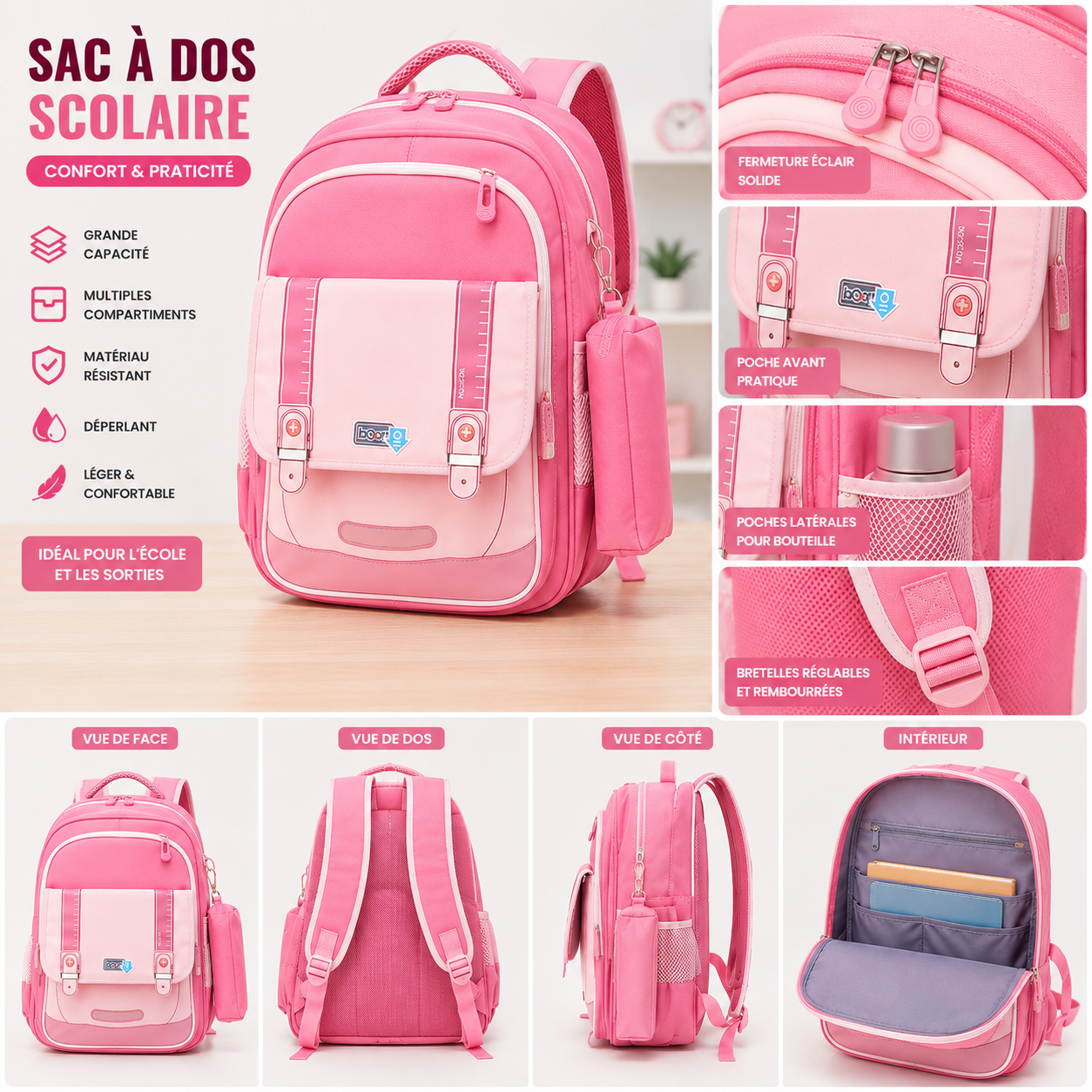 Sac À Dos Multifonction Multi-design Élégant, Pratique Et Spacieux Couleur Aléatoire thumbnail 4