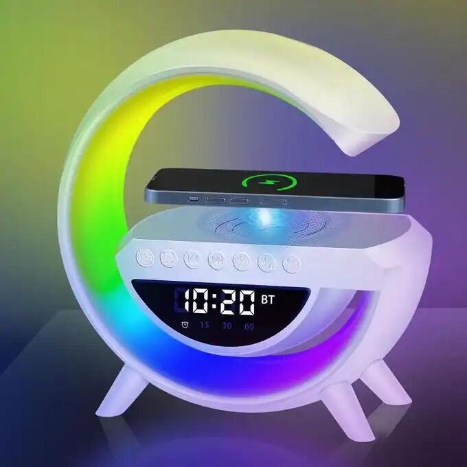 Lampe Led Intelligente Avec Haut-parleur Bluetooth, Chargeur Sans Fil Et Horloge