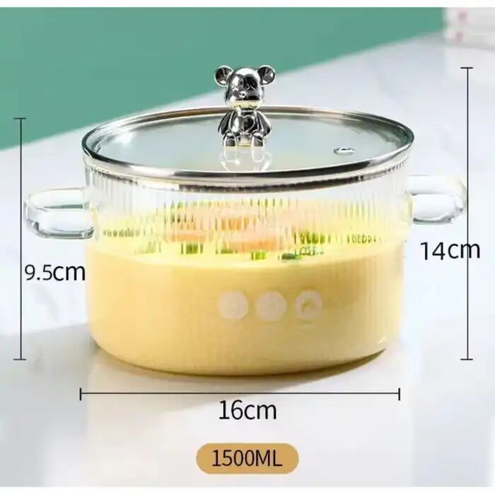 Marmite À Soupe En Verre Avec Couvercle, Double Poignée, Degré De Chaleur, Feu Au Micro-ondes, Poêle