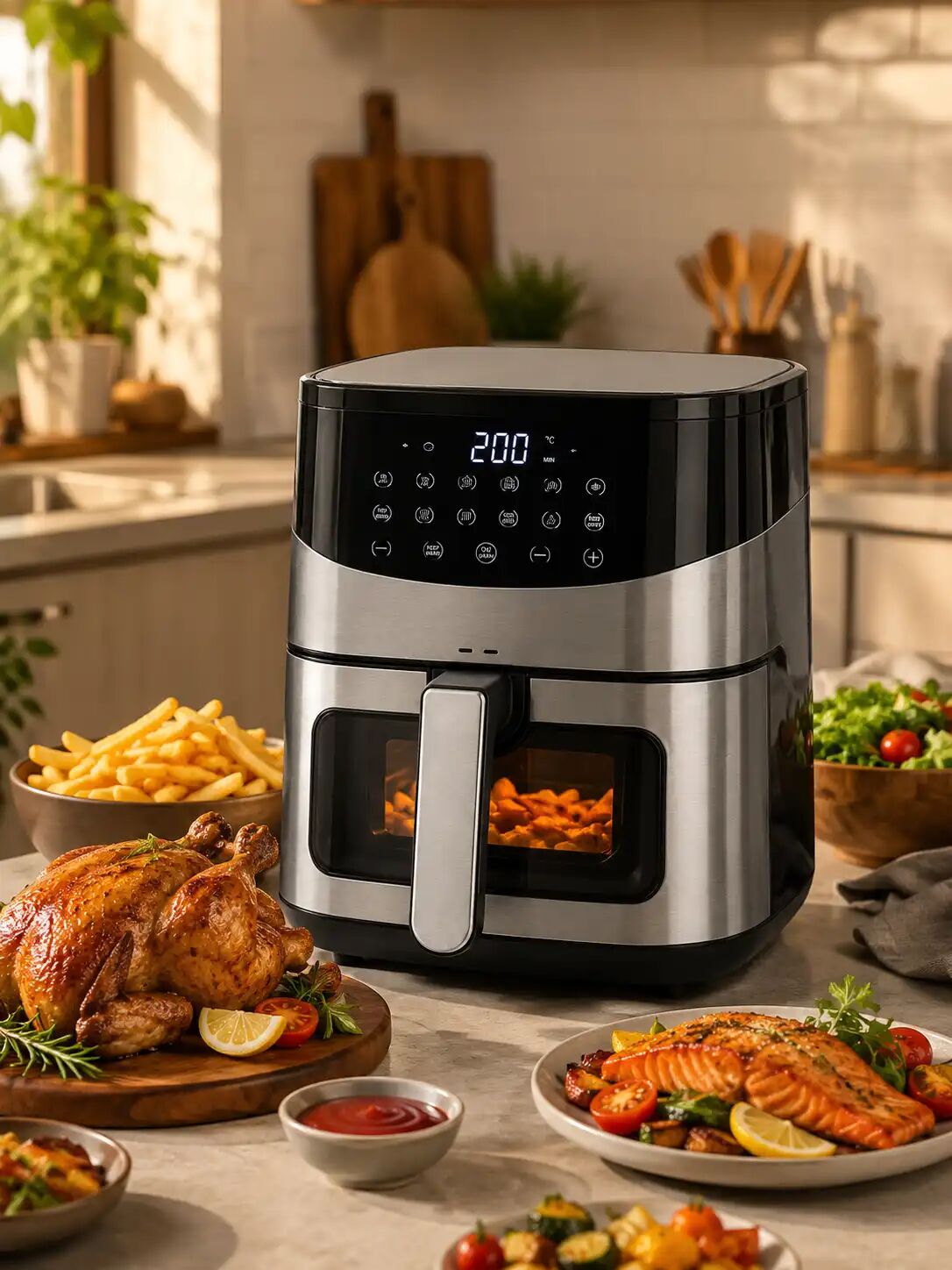 Friteuse À Air (air Fryer) 6 L – 1800 W – Cuisson Saine Sans Huile