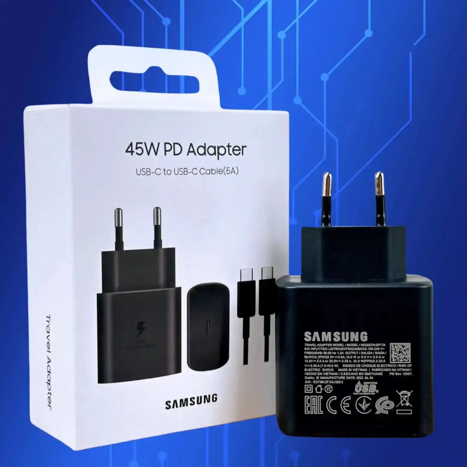 Chargeur Secteur Samsung Ultra Rapide 45w – Adaptateur Usb-c Avec Câble Usb-c Vers Usb-c