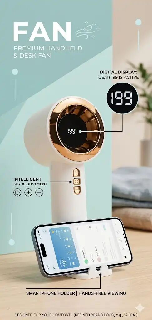 Mini Ventilateur Usb Portable Rechargeable Avec Support Téléphone